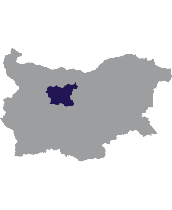 Landkaart Bulgarije grijs met oblast Lovetsj donkerblauw op transparante achtergrond - 600 * 733 pixels